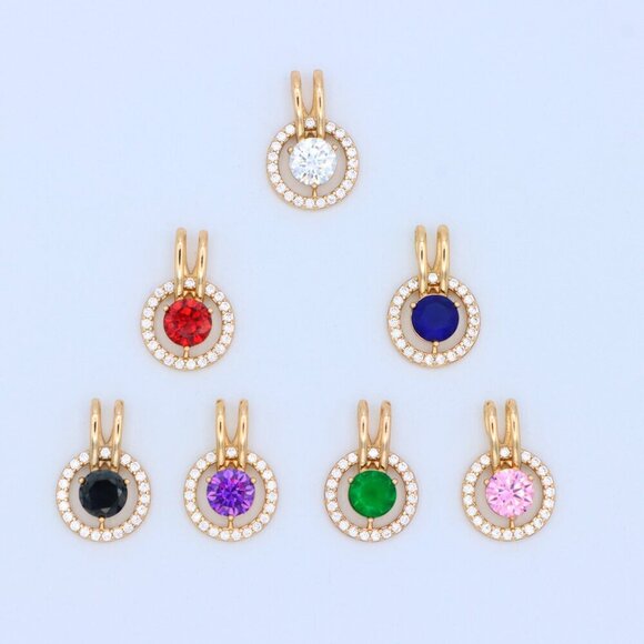 "Round Green Pendant with Halo Stones in Gold Finish for Elegant Look, XPPT1714 - Picture 9 of 13